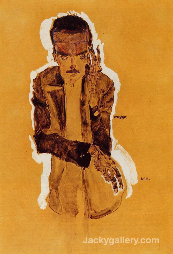 Portrait of Eduard Kosmack with Raised Left Hand by Egon Schiele paintings reproduction